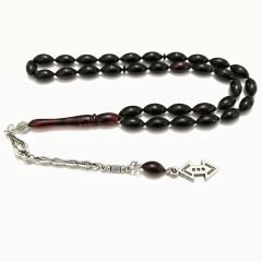 Gümüş Kaplama Alpaka Püsküllü Beyzi Kesim Sıkma Kehribar Tesbih