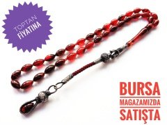 925 Ayar Gümüş Püsküllü Beyzi Kesim Sıkma Kehribar Tesbih