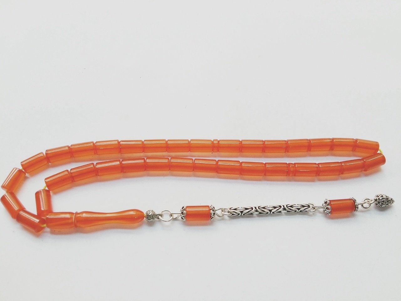 925 Ayar Gümüş Püsküllü Kesme Model Sıkma Kehribar Tesbih