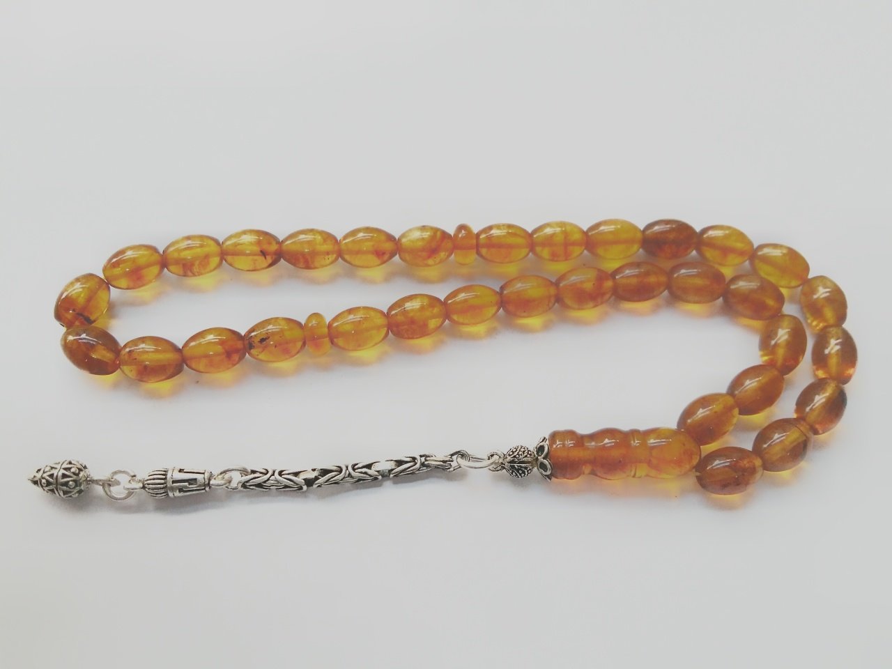 925 Ayar Gümüş Püsküllü Polonya Kehribar Tesbih