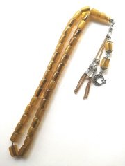 Alpaka Püsküllü Eskitme Model Dik Hareli Çubuk Malzeme Sıkma Kehribar Tesbih