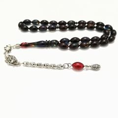 Gümüş Kaplama Alpaka Püsküllü Beyzi Kesim Sıkma Kehribar Tesbih