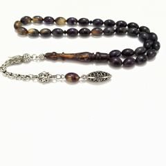 Gümüş Kaplama Alpaka Püsküllü Beyzi Kesim Sıkma Kehribar Tesbih