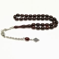 Gümüş Kaplama Alpaka Püsküllü Beyzi Kesim Sıkma Kehribar Tesbih