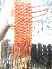 Sistem Püsküllü İmzalı & Sikkeli Beyzi Kesim Sıkma Kehribar Tesbih