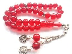 925 Ayar Gümüş Püsküllü Küre Kesim Ateş  Kehribar Tesbih