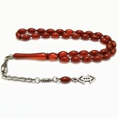 Gümüş Kaplama Alpaka Püsküllü Beyzi Kesim Sıkma Kehribar Tesbih