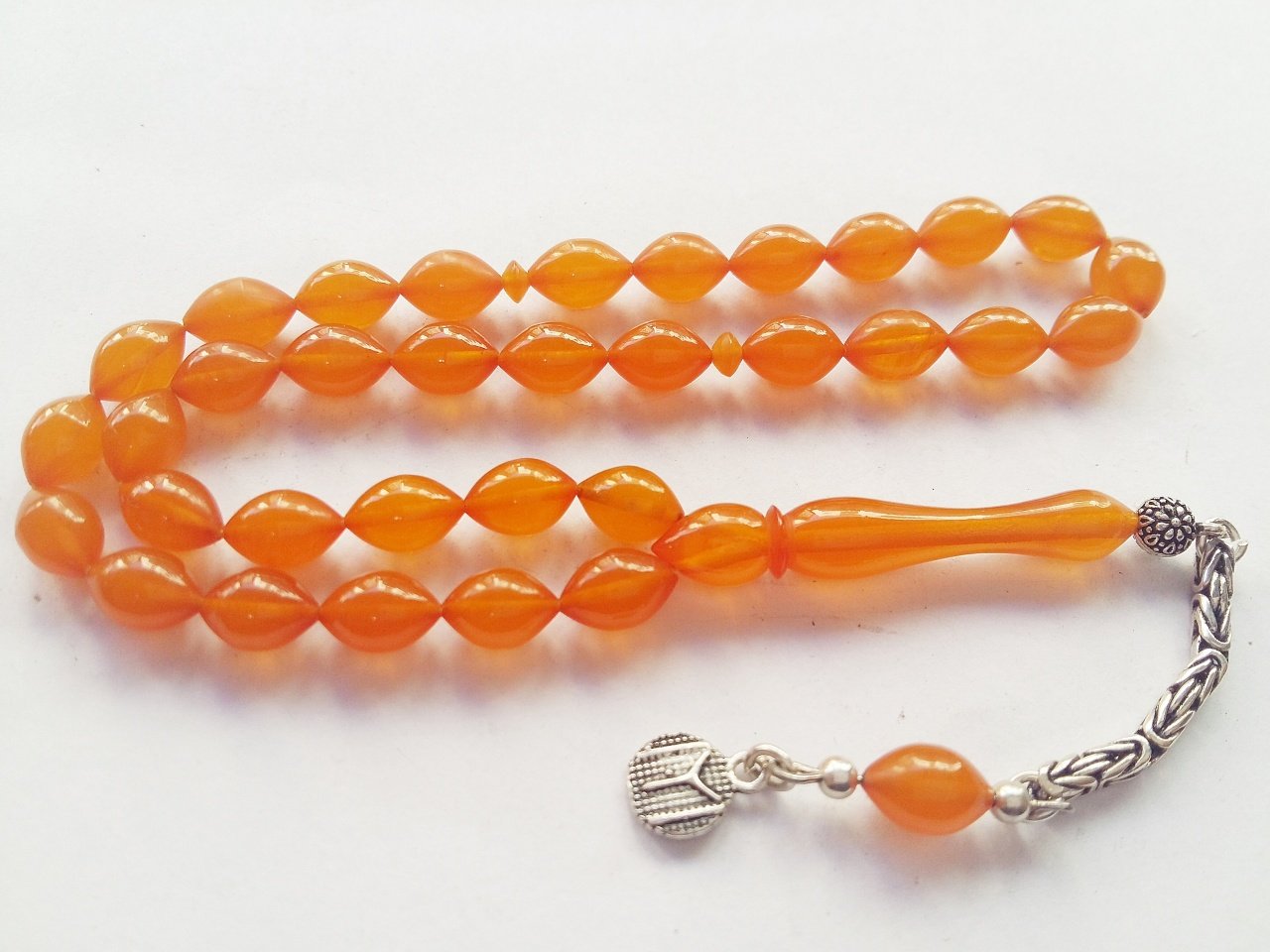 925 Ayar Gümüş Püsküllü Sıkma Kehribar Tesbih