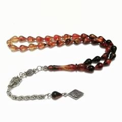 Gümüş Kaplama Püsküllü Gözyaşı Damla Kesim Sıkma Kehribar Tesbih