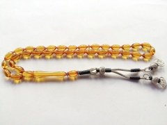 925 Ayar Gümüş Püsküllü Özel İşçilikli Ateş Kehribar Tesbih