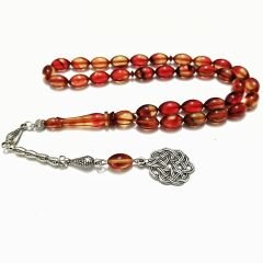 Gümüş Kaplama Alpaka Püsküllü Beyzi Kesim Sıkma Kehribar Tesbih