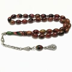 Gümüş Kaplama Alpaka Püsküllü Beyzi Kesim Sıkma Kehribar Tesbih