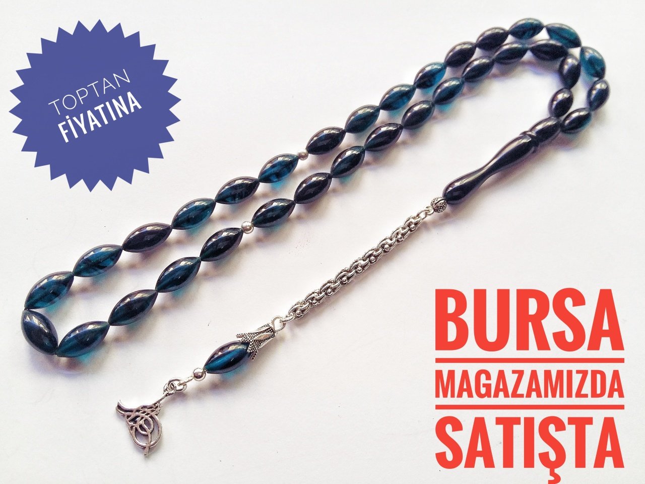 Lacivert Yansimalı 925 Ayar Gümüş Püsküllü Beyzi Kesim Sıkma Kehribar Tesbih