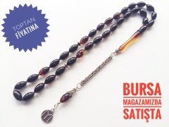 925 Ayar Gümüş Püsküllü Sıkma Kehribar Tesbih