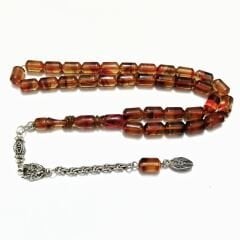 Gümüş Kaplama Alpaka Püsküllü Uçlu Kapsül Kesim Hareli Sıkma Kehribar Tesbih