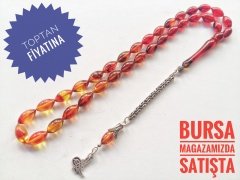 925 Ayar Gümüş Püsküllü Sıkma Kehribar Tesbih