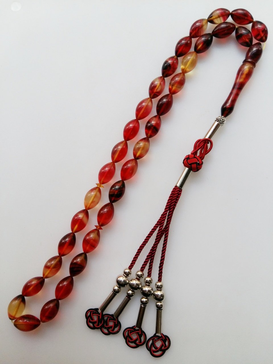 Metal Elişi Kazaz Püsküllü Çektikçe Parlayacak Hareli Beyzi Kesim Sıkma Kehribar Tesbih