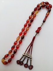 Metal Elişi Kazaz Püsküllü Çektikçe Parlayacak Hareli Beyzi Kesim Sıkma Kehribar Tesbih