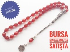 925 Ayar Gümüş Püsküllü Sıkma Kehribar Tesbih