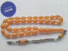 925 Ayar Gümüş Püsküllü Arpa Kesim Sıkma Kehribar Tesbih