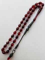 Gümüş Kazaz Püsküllü Beyzi Kesim Özel İşçilikli Hareli Sıkma Kehribar Tesbih