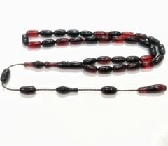 Sistem Püsküllü Şenalp Model Kırmızı Siyah Sıkma Kehribar Tesbih