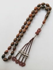 Metal Elişi Kazaz Püsküllü Beyzi Kesim Özel İşçilikli Hareli Sıkma Kehribar Tesbih