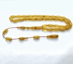 Sistem Püsküllü Şenalp Model Hareli Sarı Sıkma Kehribar Tesbih