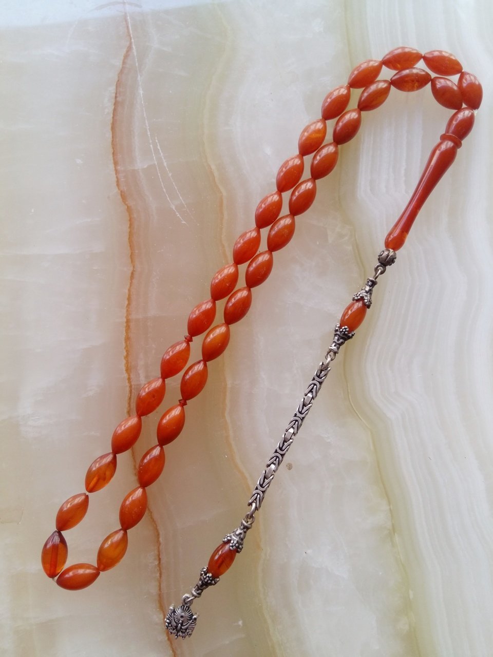 Hareli Sarı 925 Ayar Gümüş Püsküllü Sıkma Kehribar Tesbih