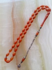 Hareli Sarı 925 Ayar Gümüş Püsküllü Sıkma Kehribar Tesbih