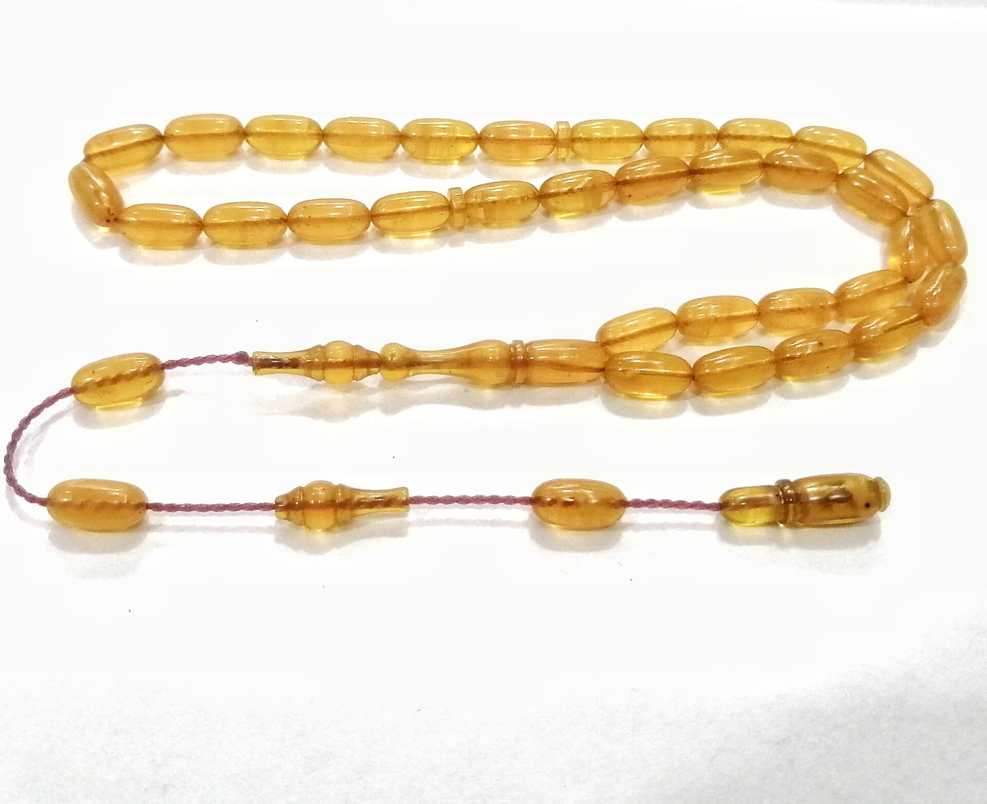 Sistem Püsküllü Şenalp Model Hareli Sarı Sıkma Kehribar Tesbih