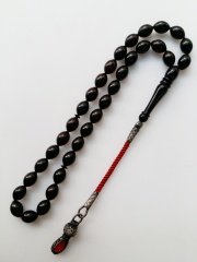 Gümüş Kazaz Püsküllü Kırmızı Yansımalı Ateş Kehribar Tesbih