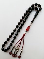 Metal Elişi Kazaz Püsküllü Beyzi Kesim Kırmızı Yansımalı Ateş Kehribar Tesbih