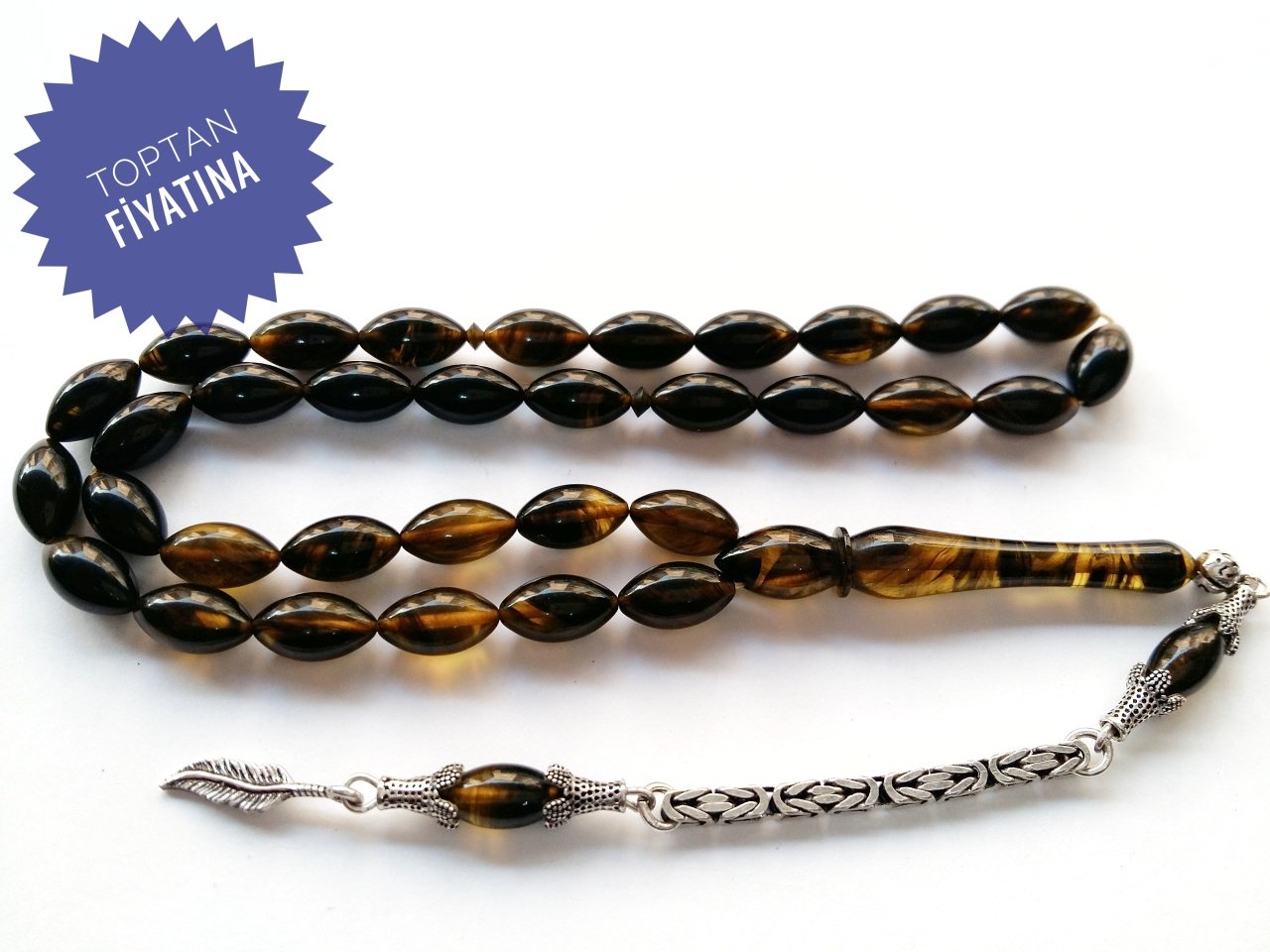 Hareli 925 Ayar Gümüş Püsküllü Sıkma Kehribar Tesbih