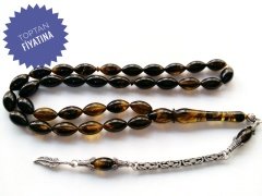 Hareli 925 Ayar Gümüş Püsküllü Sıkma Kehribar Tesbih