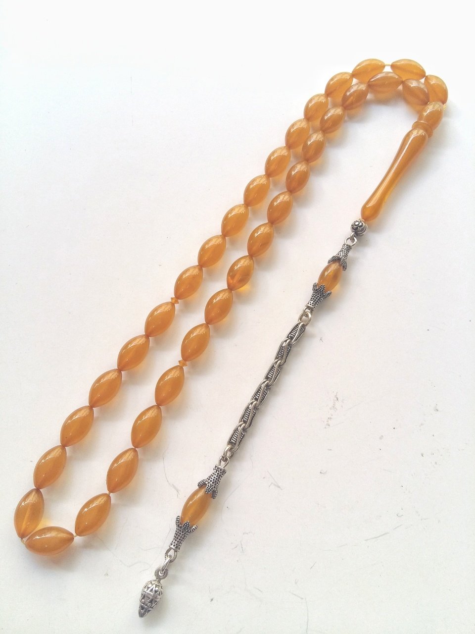 925 Ayar Gümüş Püsküllü Hareli Sıkma Kehribar Tesbih