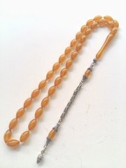 925 Ayar Gümüş Püsküllü Hareli Sıkma Kehribar Tesbih