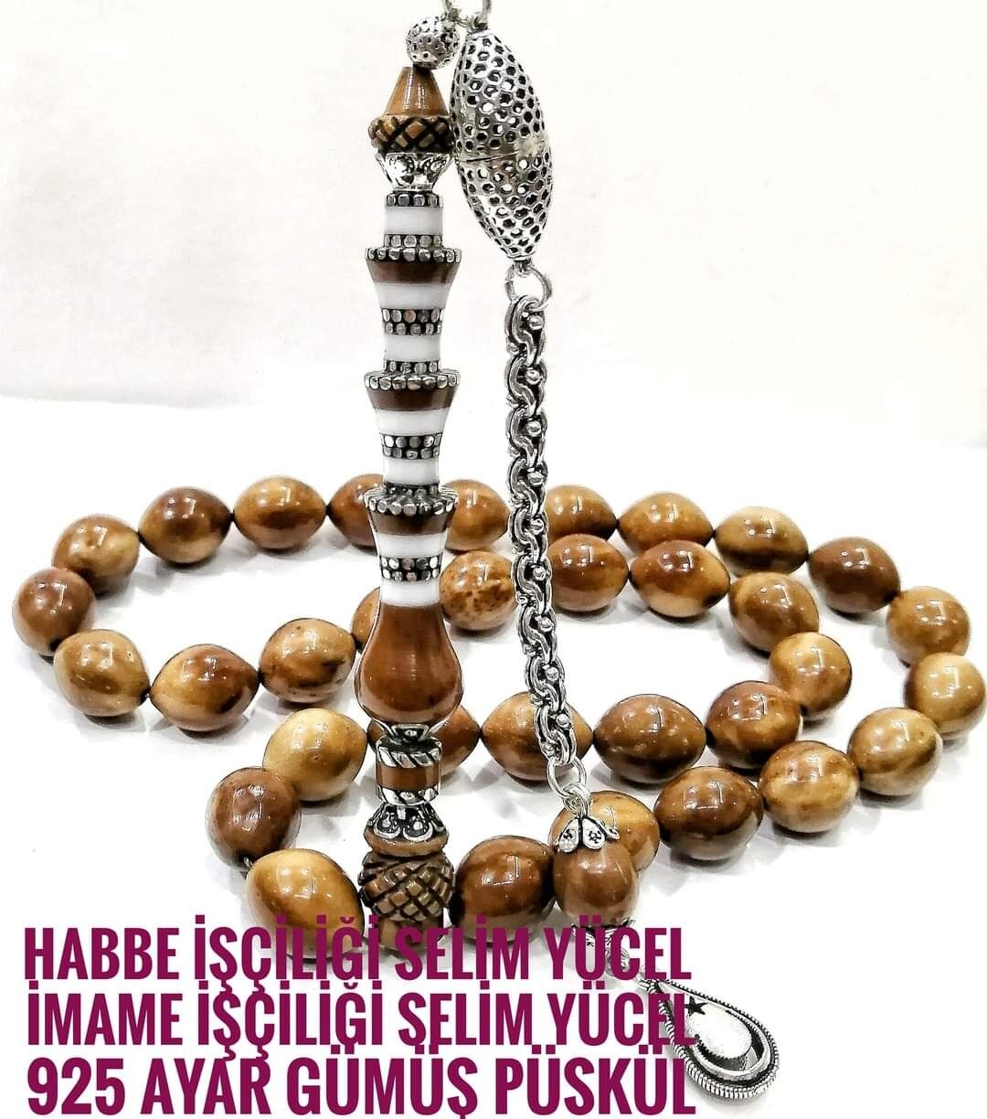 Gümüş Püsküllü Gümüş Nakkaşlı Tamamı Torna Kuka Tesbih