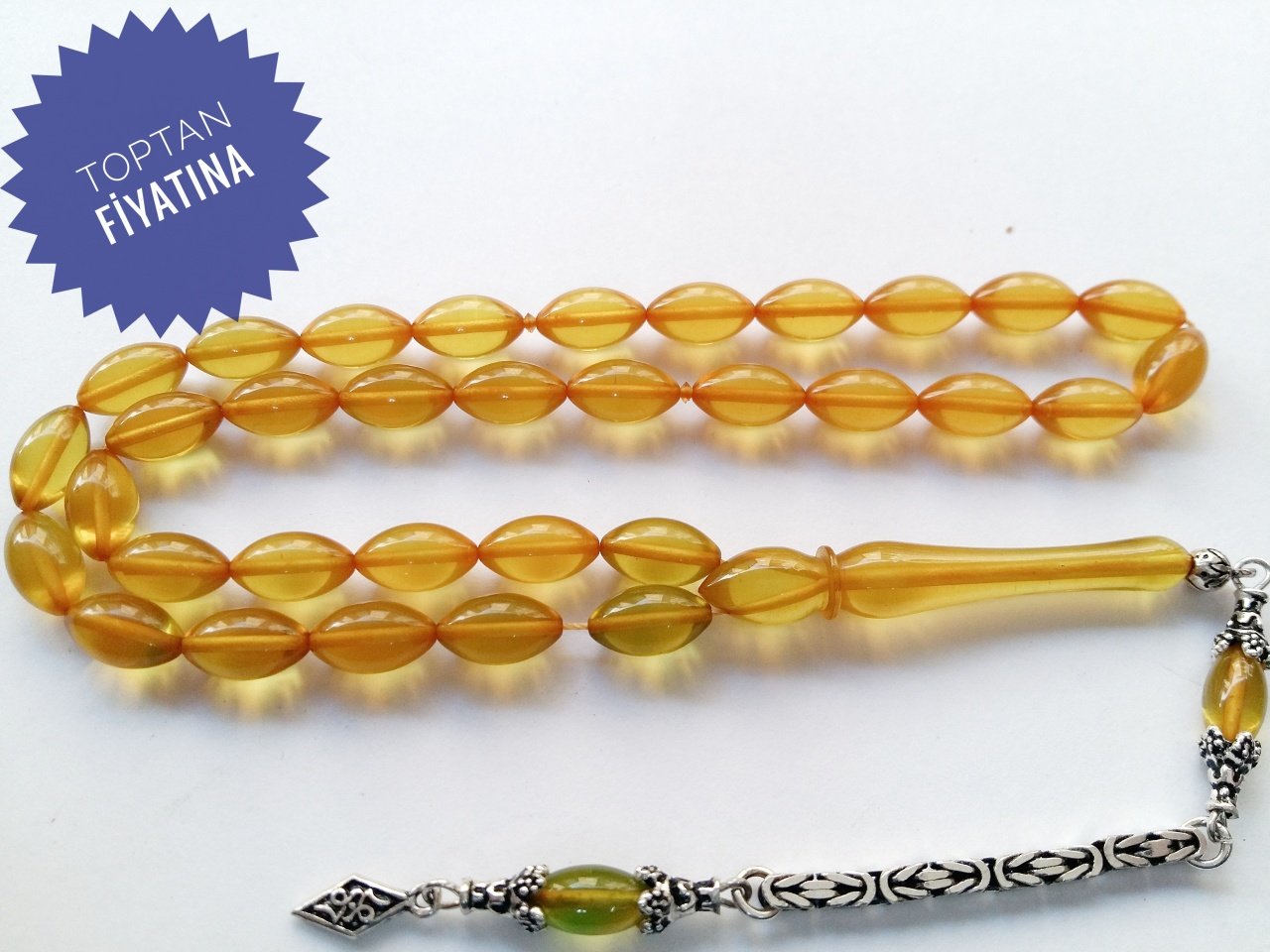 925 Ayar Gümüş Püsküllü Sıkma Kehribar Tesbih