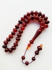 Sistemli Özel İşçilikli Kolleksiyonluk Mercimek Kesim Sıkma Kehribar Tesbih