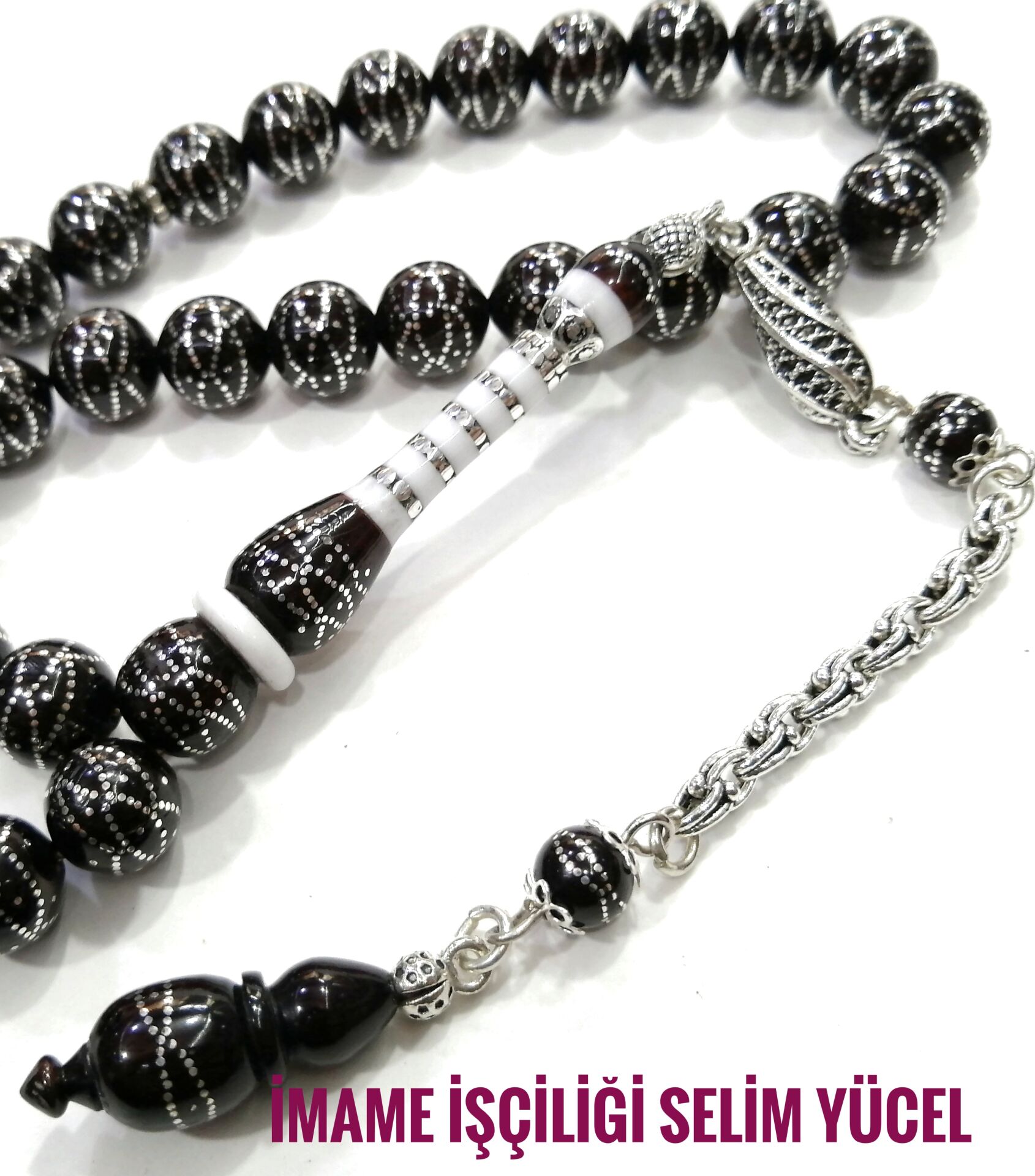 Gümüş İşlemeli Gümüş Nakkaş İmameli Kınalı Kuka Tesbih