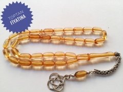 925 Ayar Gümüş Püsküllü Kapsül Kesim Sıkma Kehribar Tesbih