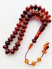 Sistemli Özel İşçilikli Kolleksiyonluk Mercimek Kesim Sıkma Kehribar Tesbih