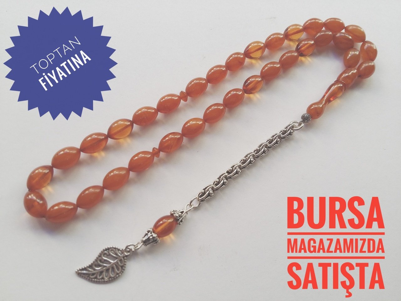 Beyzi Kesim 925 Ayar Gümüş Püsküllü Sıkma Kehribar Tesbih