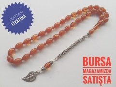 Beyzi Kesim 925 Ayar Gümüş Püsküllü Sıkma Kehribar Tesbih