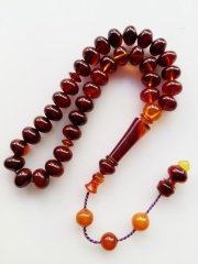 Sistemli Özel İşçilikli Kolleksiyonluk Mercimek Kesim Sıkma Kehribar Tesbih