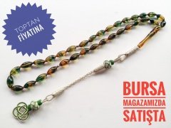 Gümüş Kazaz Püsküllü Sıkma  Kehribar Tesbih