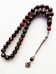 925 Ayar Gümüş İşlemeli Gümüş Püskül Tasarımlı Ateş Kehribar Tesbih