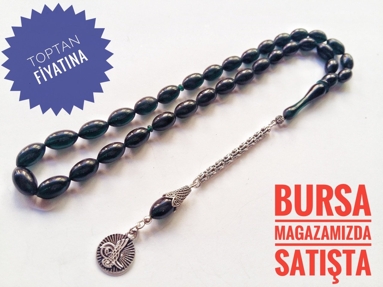 Yeşil Yansimalı 925 Ayar Gümüş Püsküllü Sıkma Kehribar Tesbih