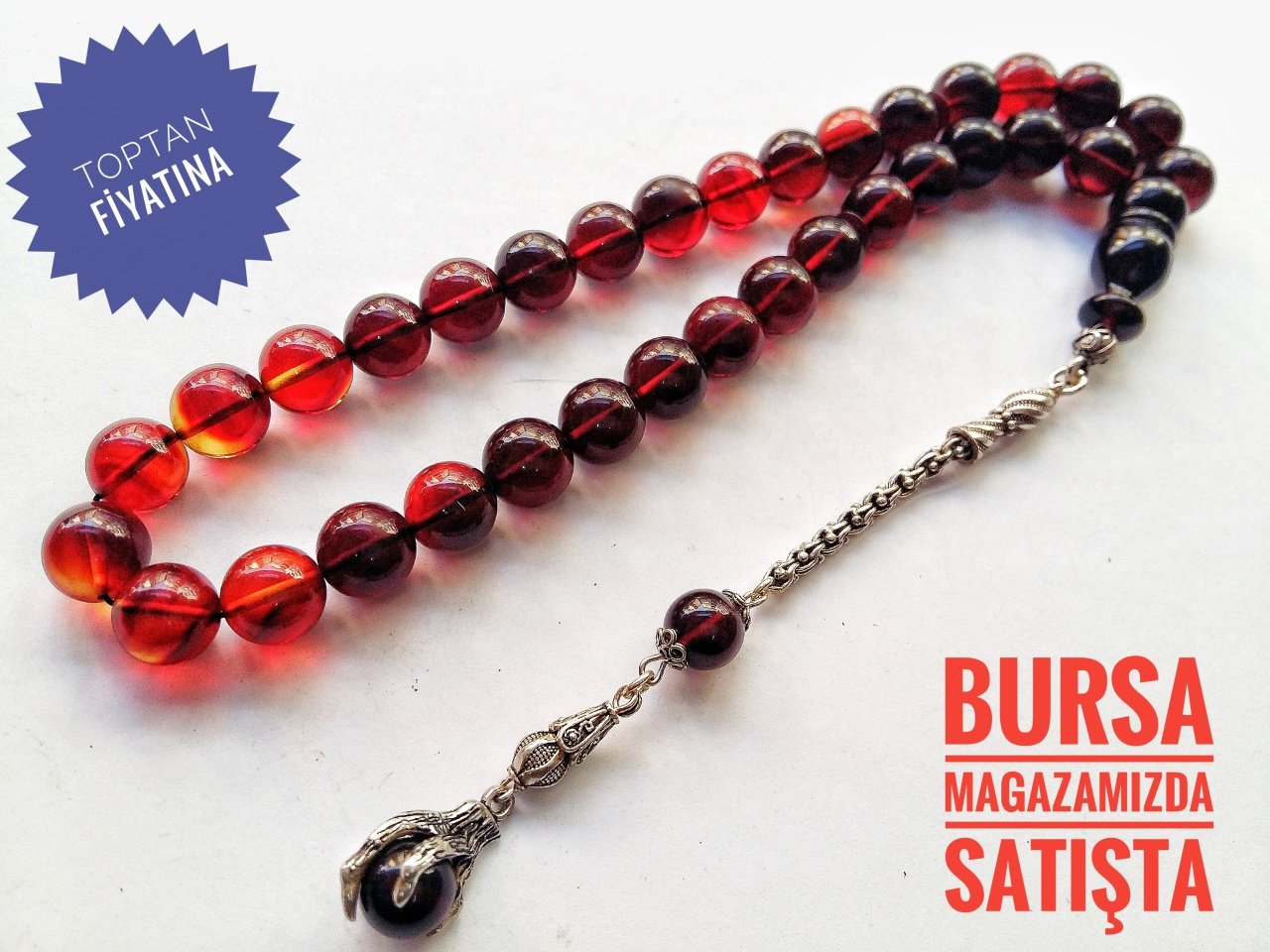 925 Ayar Gümüş Püsküllü Kartal Pençesi Küre Kesim Ateş Kehribar Tesbih